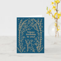 Happy Birthday Whimsical Floral Sketch Doodle Cute