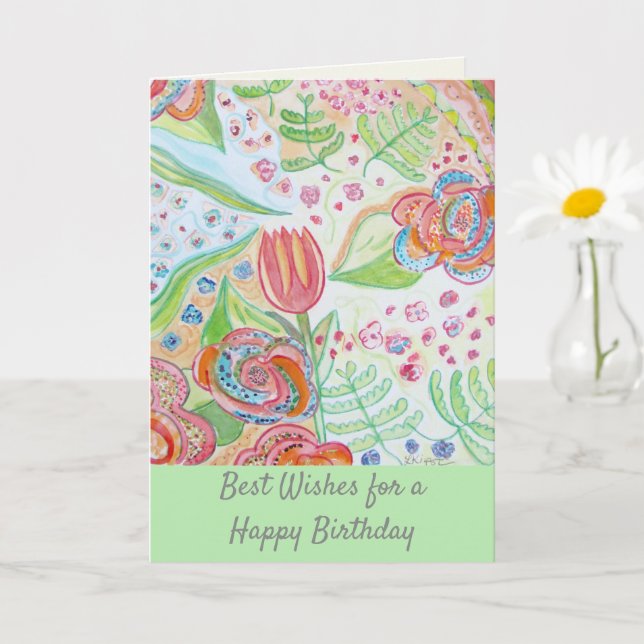 Happy Birthday Whimsical Flowers Card (Small Plant)