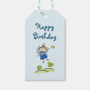 Happy Birthday Whimsical Happy Flying Angel Fairy Gift Tags