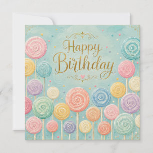 Happy Birthday Whimsical Watercolor Lollipops Card