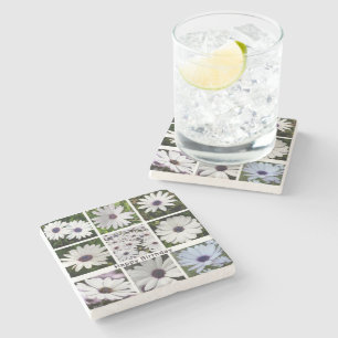 Happy Birthday White African Daisy Collage v2 Stone Coaster