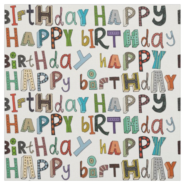 happy birthday white fabric (Swatch)