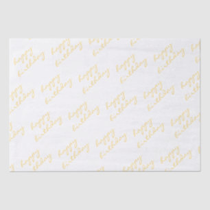 Happy Birthday White Gold Script  Tissue Paper