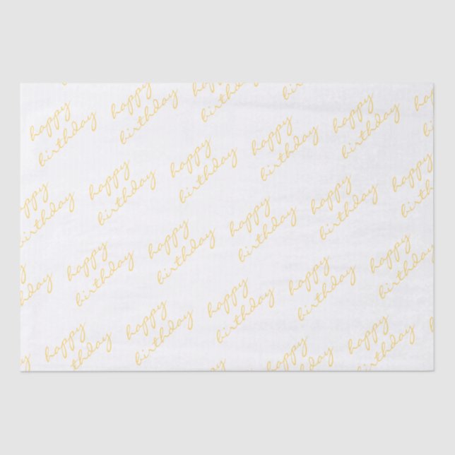 Happy Birthday White Gold Script  Tissue Paper (Front)