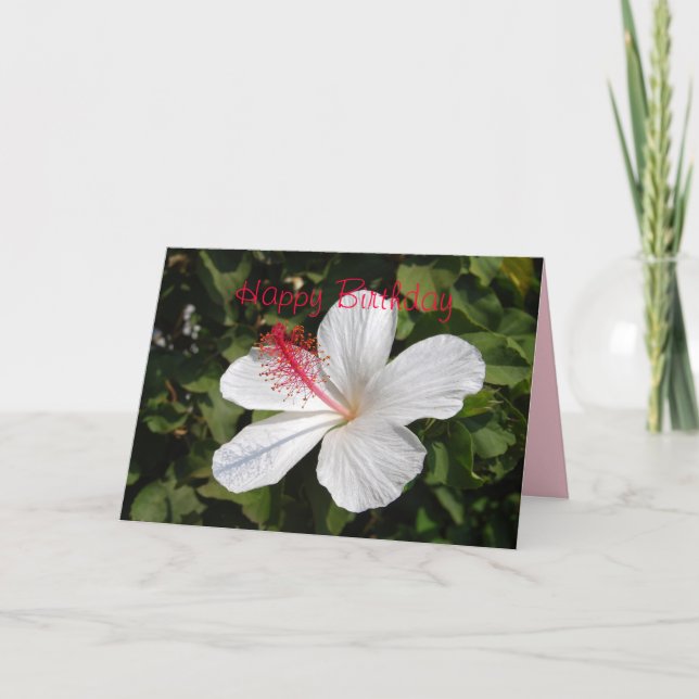 Happy Birthday White Hibiscus Card (Front)