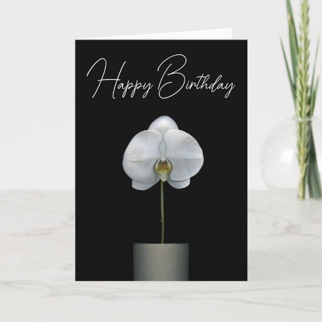 Happy Birthday | White Orchid Flower Card (Front)