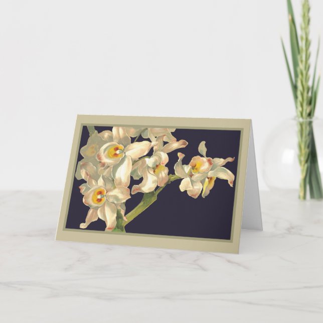Happy Birthday White Orchids Card (Front)