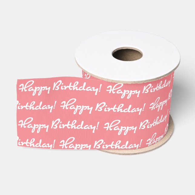 Happy Birthday! White Pattern Casual Script Grosgrain Ribbon (Spool)