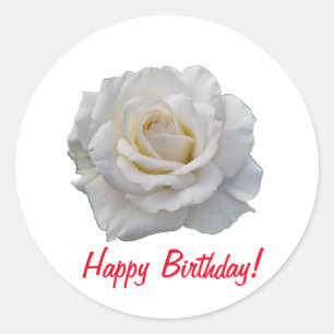 Happy Birthday White Rose Classic Round Sticker