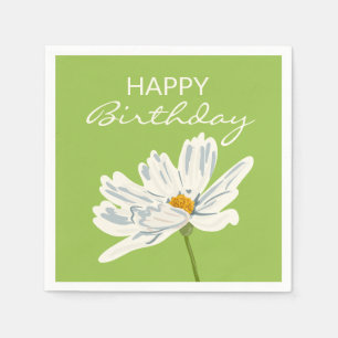 Happy Birthday White Summer Artistic Flower Napkin