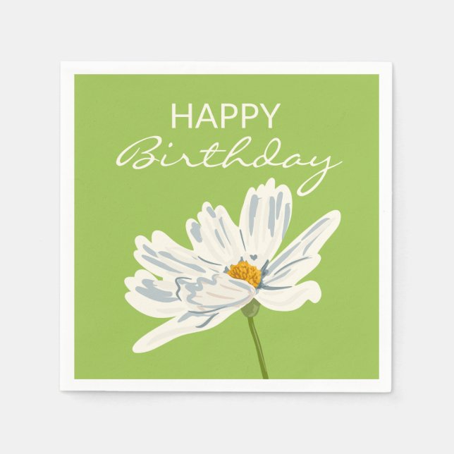Happy Birthday White Summer Artistic Flower  Napkin (Front)