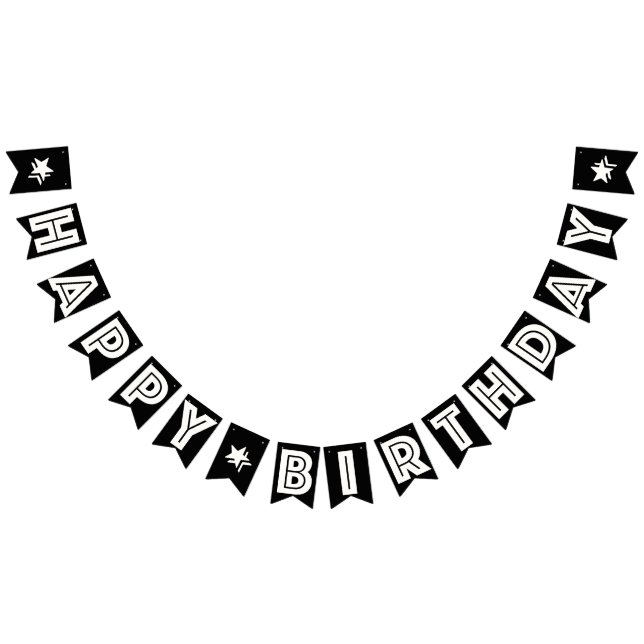 HAPPY BIRTHDAY ☆ WHITE TEXT ON BLACK BACKGROUND BUNTING  (All)