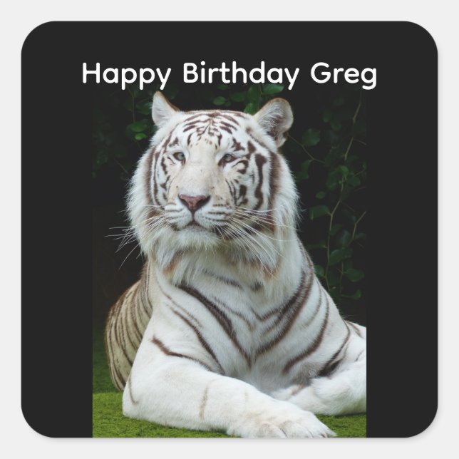 Happy Birthday White Tiger Square Sticker (Front)