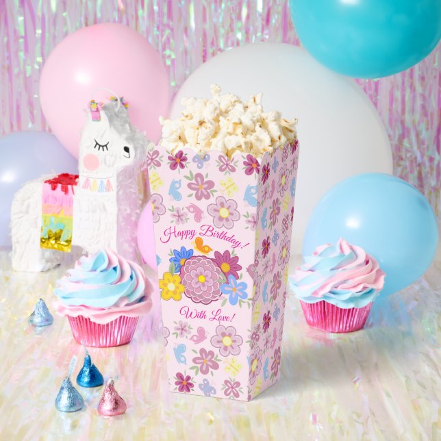 Happy Birthday Wild Flowers Garden Birds Pattern Favour Box (Party)