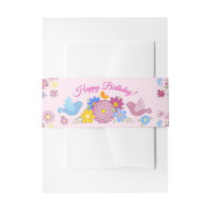 Happy Birthday Wild Flowers Garden Birds Pattern Invitation Belly Band