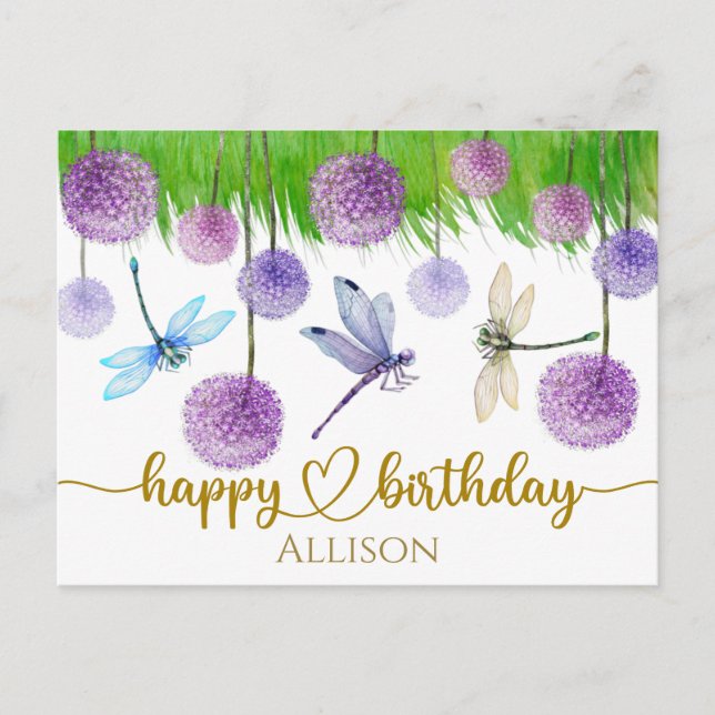 Happy Birthday Wild Flowers Watercolor Post Card (Front)