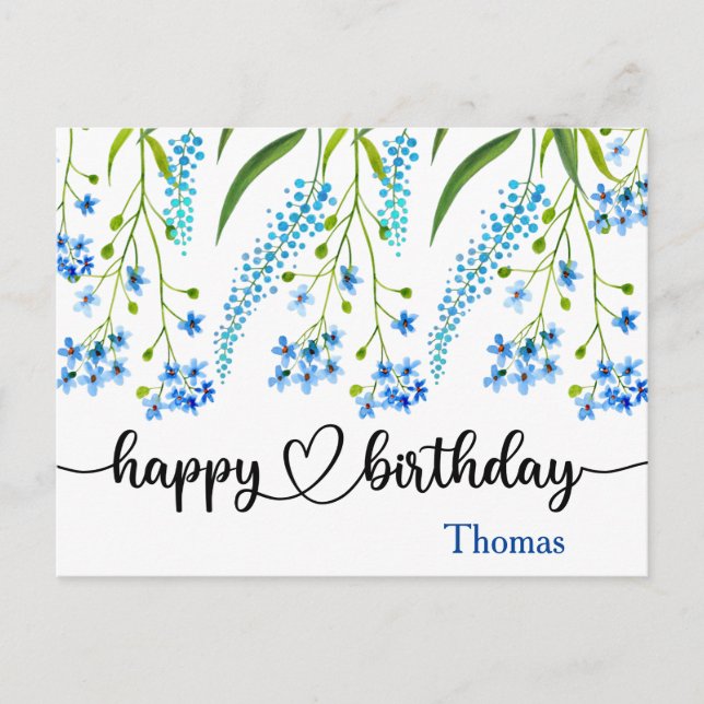 Happy Birthday Wild Flowers Watercolor Post Card (Front)