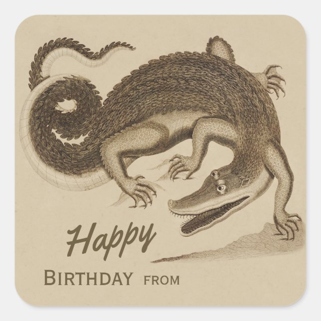 Happy Birthday Wild joyful crocodile CC0892 Square Sticker (Front)
