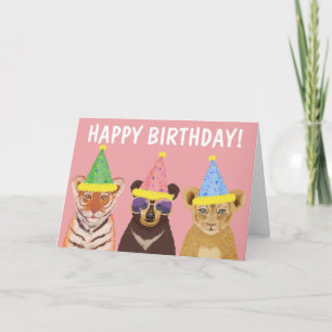 Happy Birthday Wild Party Animals Illustration  Card