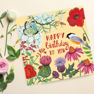 Happy Birthday Wildflower Garden Illustration Card