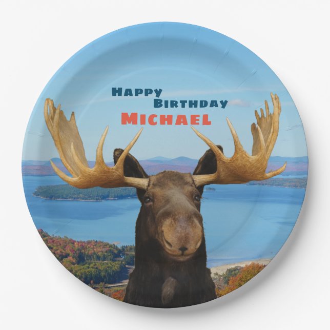 Happy Birthday Wildlife Moose Paper Plates (Front)