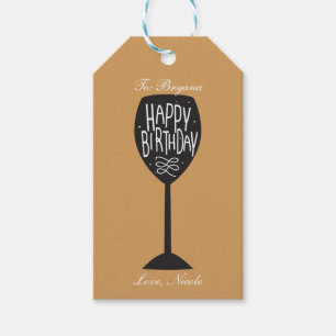HAPPY BIRTHDAY Wine Glass ANY COLOR Gift Tag