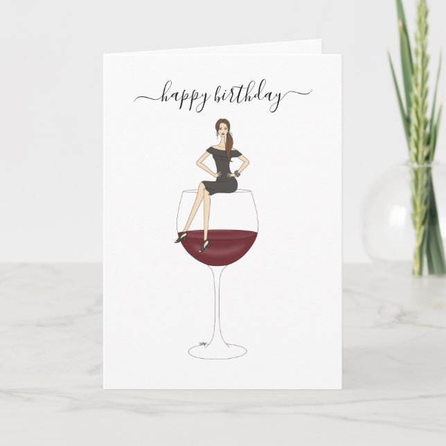 Happy Birthday - Wine Glass Card (Front)