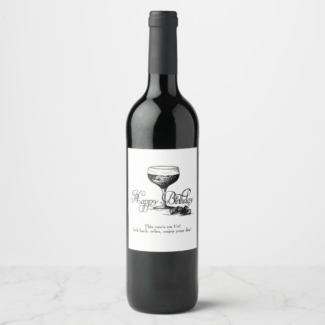 Happy Birthday Wine Label From Us (Front)