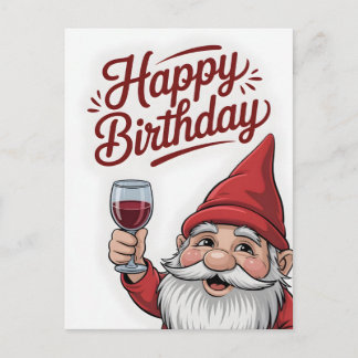 "Happy Birthday" Wine-Toasting Gnome Postcard