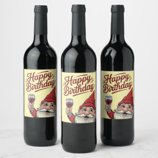"Happy Birthday" Wine-Toasting Gnome Wine Label