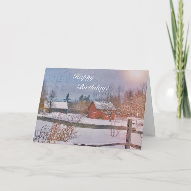 Happy Birthday Winter Farm Scene Card (Front)