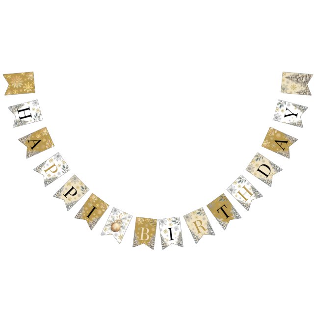 Happy Birthday Winter Wonderland Gold  Bunting (All)