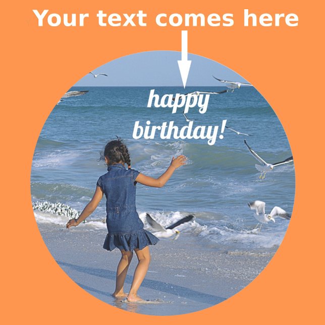Happy Birthday Wishes Blue Water Beach Photo Classic Round Sticker (Creator Uploaded)