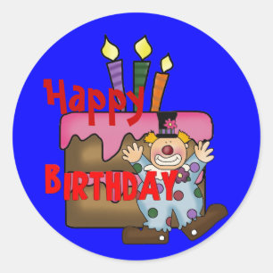Happy Birthday Wishes Cake Clown Classic Round Sticker