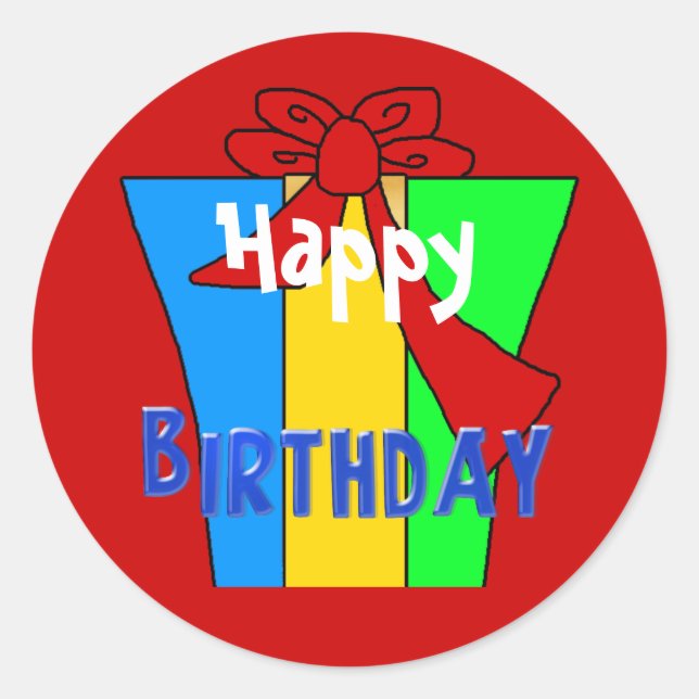 Happy Birthday Wishes Present Classic Round Sticker (Front)