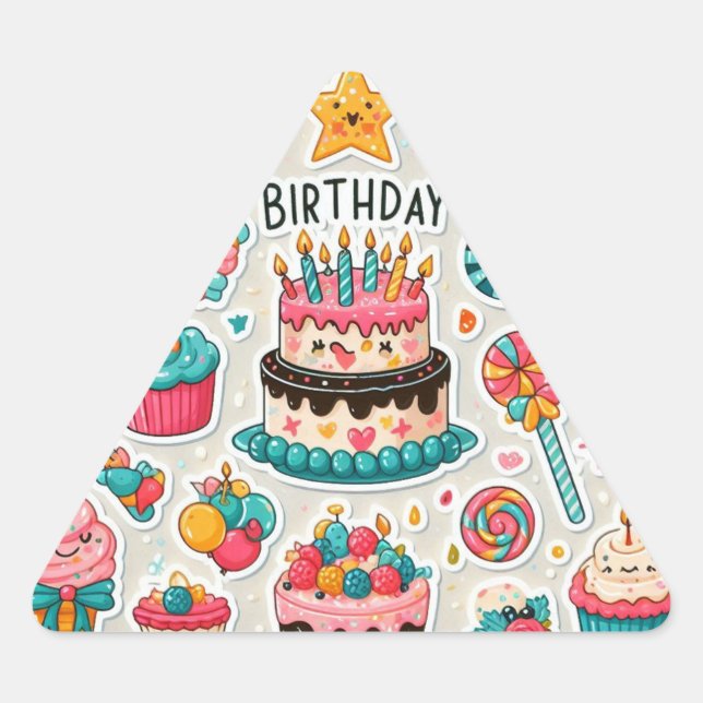 "Happy Birthday Wishes Stickers" Triangle Sticker (Front)