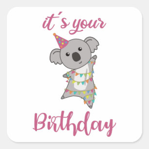 Happy Birthday Wishes To You Koala Cute Animals Square Sticker