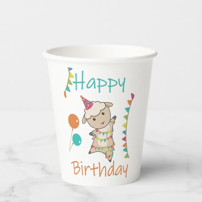 Happy Birthday Wishes To You Sheep Cute Animals Ad Paper Cups (Front)