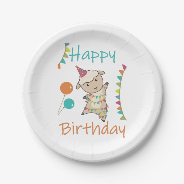 Happy Birthday Wishes To You Sheep Cute Animals Ad Paper Plate (Front)