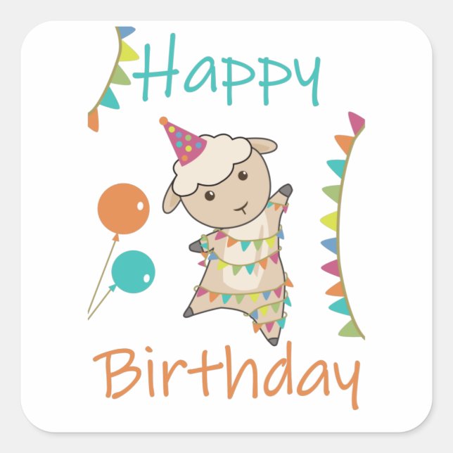 Happy Birthday Wishes To You Sheep Cute Animals Square Sticker (Front)