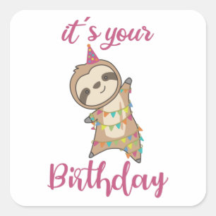 Happy Birthday Wishes To You Sloth Cute Square Sticker