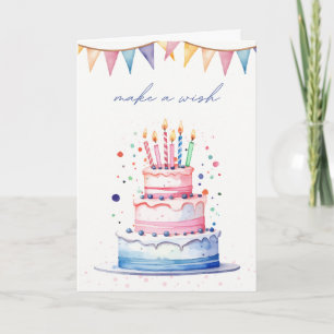 Happy Birthday with a 3 tier cake & bunting Card