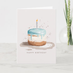 Happy Birthday with a Blue & White Cake Card