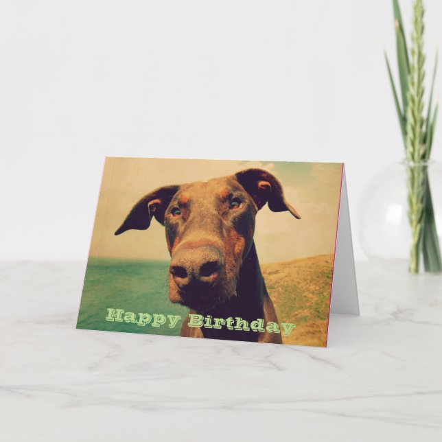 Happy Birthday with a Cute Doberman Card (Front)