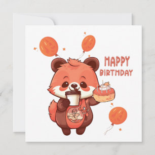 "Happy Birthday with a Cute Racoon and Cake" Holiday Card