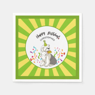 Happy Birthday with an Old English Sheepdog Party Napkin