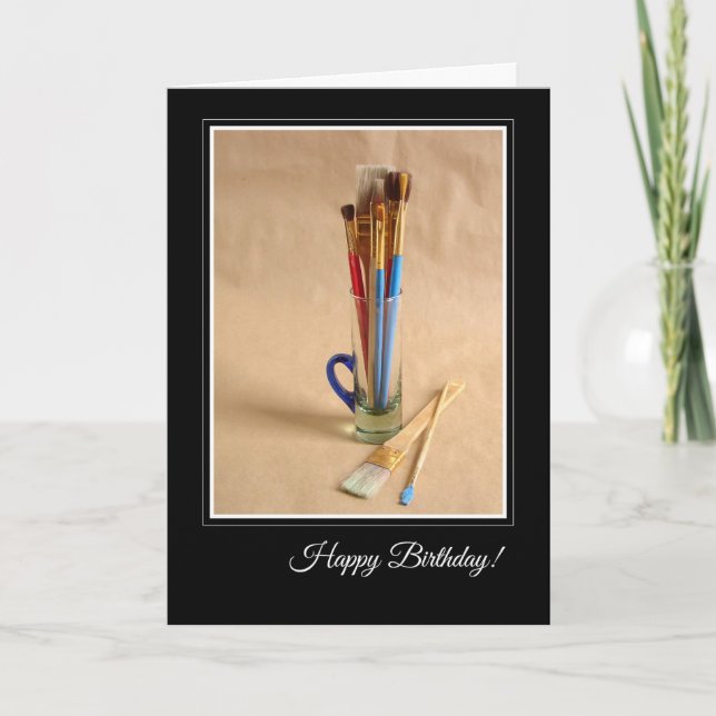 Happy Birthday with Artist's Paintbrushes Card (Front)