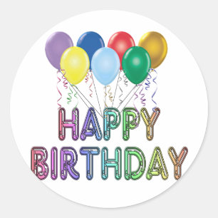 Happy Birthday with Balloon Classic Round Sticker