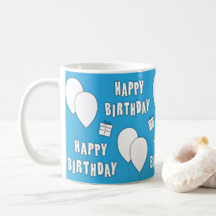 Happy Birthday With Balloons Blue Background Coffee Mug