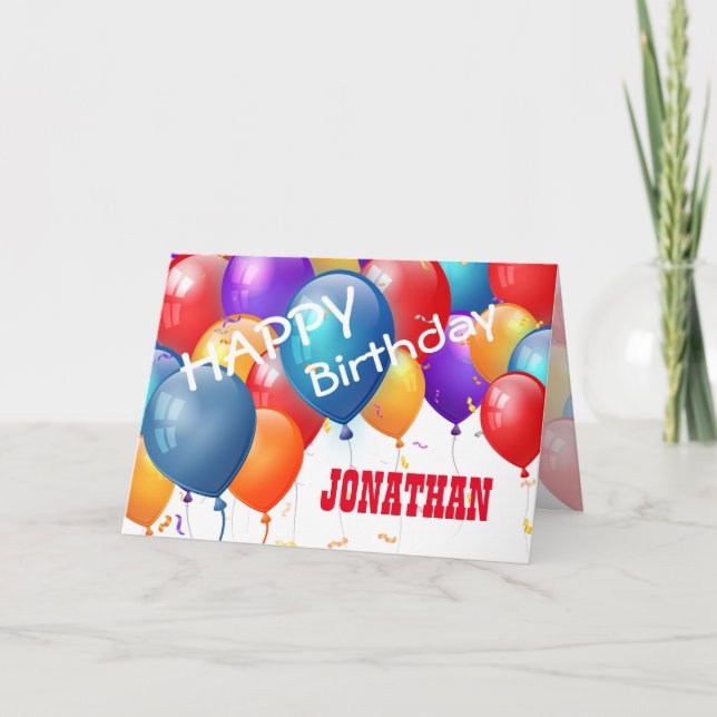 Happy Birthday with Balloons CUSTOM NAME Card (Front)